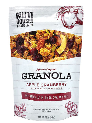 Nuthouse! Granola Company - Premium Apple-Cranberry Granola | Certified Gluten-Free, Non-Gmo, Kosher | Vegan, Soy-Free | 12 Oz.