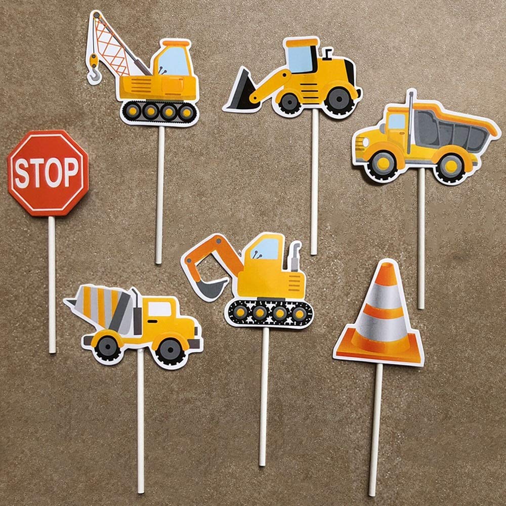 35-Pack Construction Cupcake Toppers Picks, Dump Truck Excavator Tractor Party Cake Toppers For Kids Birthday Baby Shower Party Decorations Supplies.