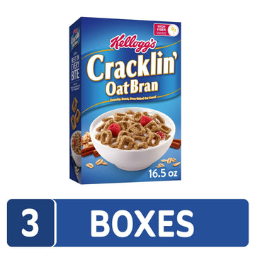 Kellogg s Cracklin Oat Bran Breakfast Cereal, Fiber Cereal, Family Cereal, Original (3 Boxes)