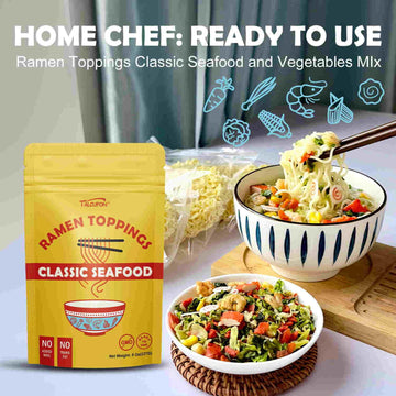 Talcufon Ramen Toppings 8 Oz, Classic Seafood And Vegetables Mix Premium Seafood And Sun-Dried Seasonal Vegetables, Ready To Use