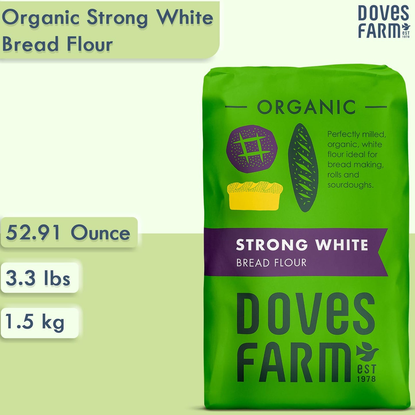 Doves Farm Organic Strong White Bread Flour | British Sourdough Bread & Roll Making Flour | Ideal For Artisan Breadmaking | Unbl