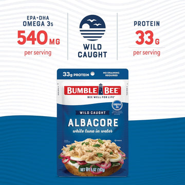 Bumble Bee Chunk White Albacore Tuna In Water, 5 Oz Pouch - Ready To Eat Wild Caught Tuna Packet - 33G Protein Per Pouch, High In Omega-3S - Non-Gmo, Gluten Free, Kosher