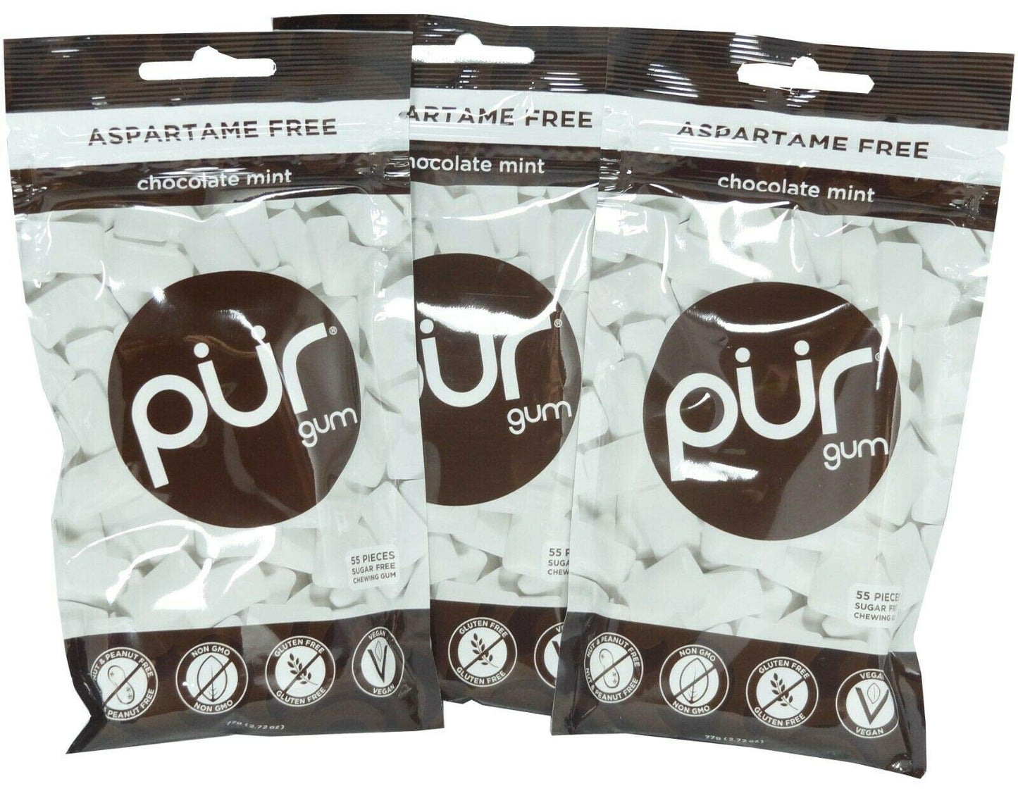 New! Pur Gum Chocolate Mint, 2.72 Oz, 3 Bags3
