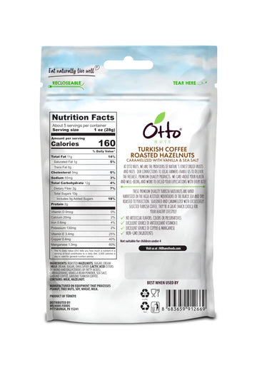 Otto Nuts - Turkish Coffee Roasted Hazelnuts, Non-Gmo Naturally Vegan Snack, Good Source Of Protein | 5 Oz With Resealable Bag