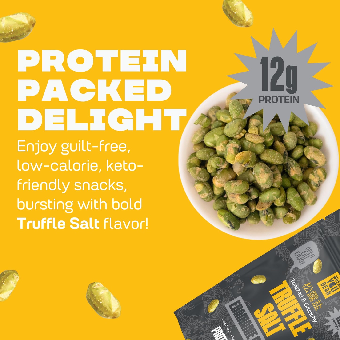 Where You Bean Edamame Beans Snack (Truffle Salt) - Crunchy And Dry Roasted Edamame Beans - High Protein Snacks, Keto And Vegan