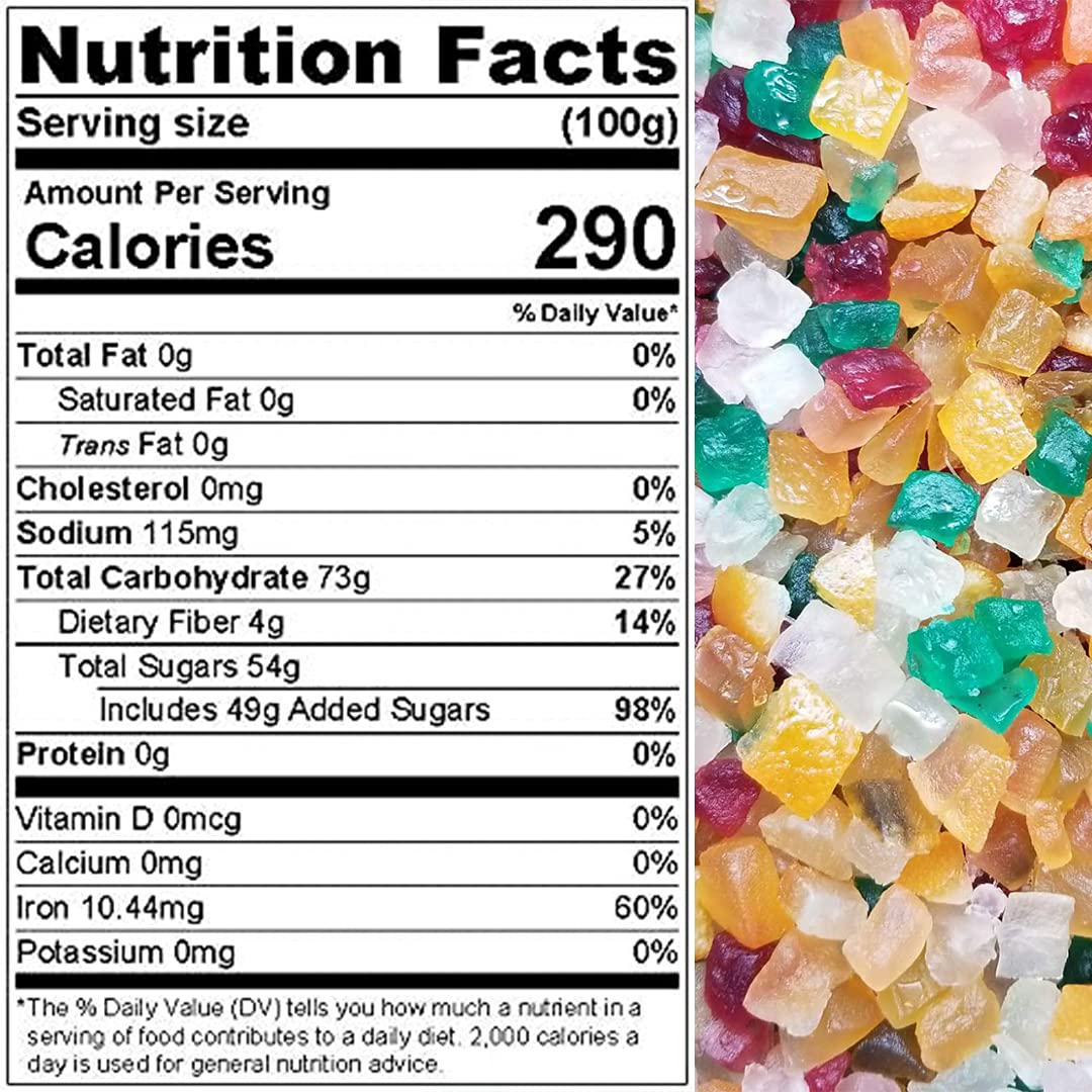 Fruit Cubes/Tutti Frutti Tricolor, Yumminess Candy, Candied Fruit, Delicious Glaze, Snack, Garnishes, Topping, Packed In A Resea