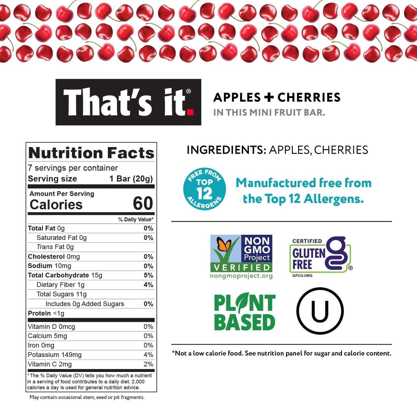 Thats it. Mini Fruit Bars Variety Pack, No Sugar Added, Vegan, Gluten Free, Medium Size, 35 Bars, Includes Blueberry, Cherry, Fig, Mango, Strawberry