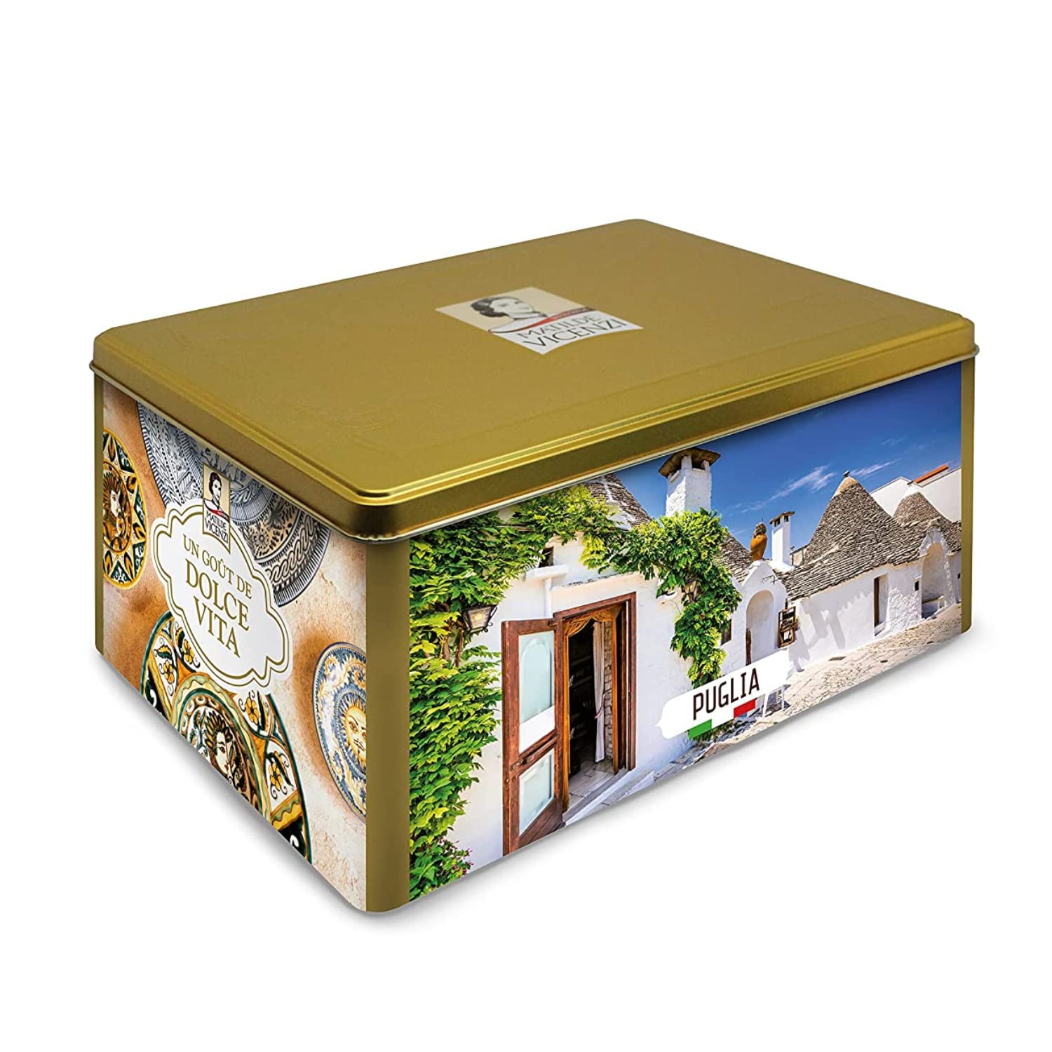 Pasticceria Matilde Vicenzi Puglia Cookie Gift Tin - Assorted Variety Of Bite Size Cream Filled Pastries & Gourmet Italian Short