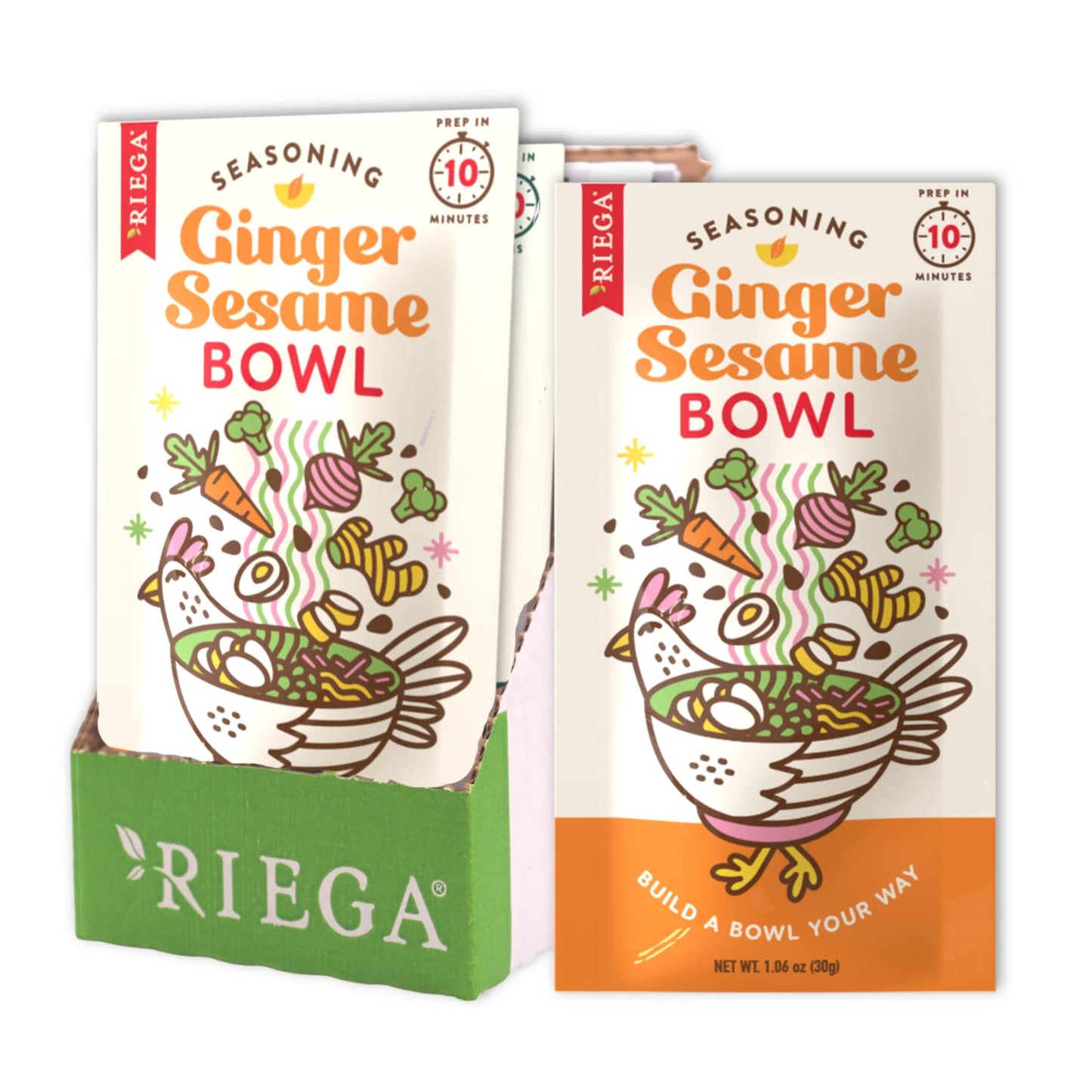 Riega Ginger Sesame Bowl Seasoning Blend, Spice Mix for Noodles, Stir-Fry, and Protein, 1.06 oz Packets, 8 Count
