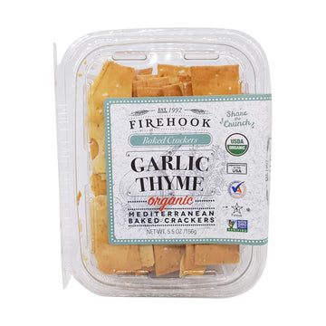 Firehook Organic Mediterranean Baked Crackers Snack Box, Garlic Thyme, USDA Certified Organic, Kosher, Non-GMO, 5.5 Oz (Pack of