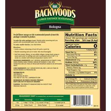 LEM Products Backwoods Bologna Cured Sausage Seasoning, Ideal for Wild Game and Domestic Meat, Seasons Up to 25 Pounds of Meat,
