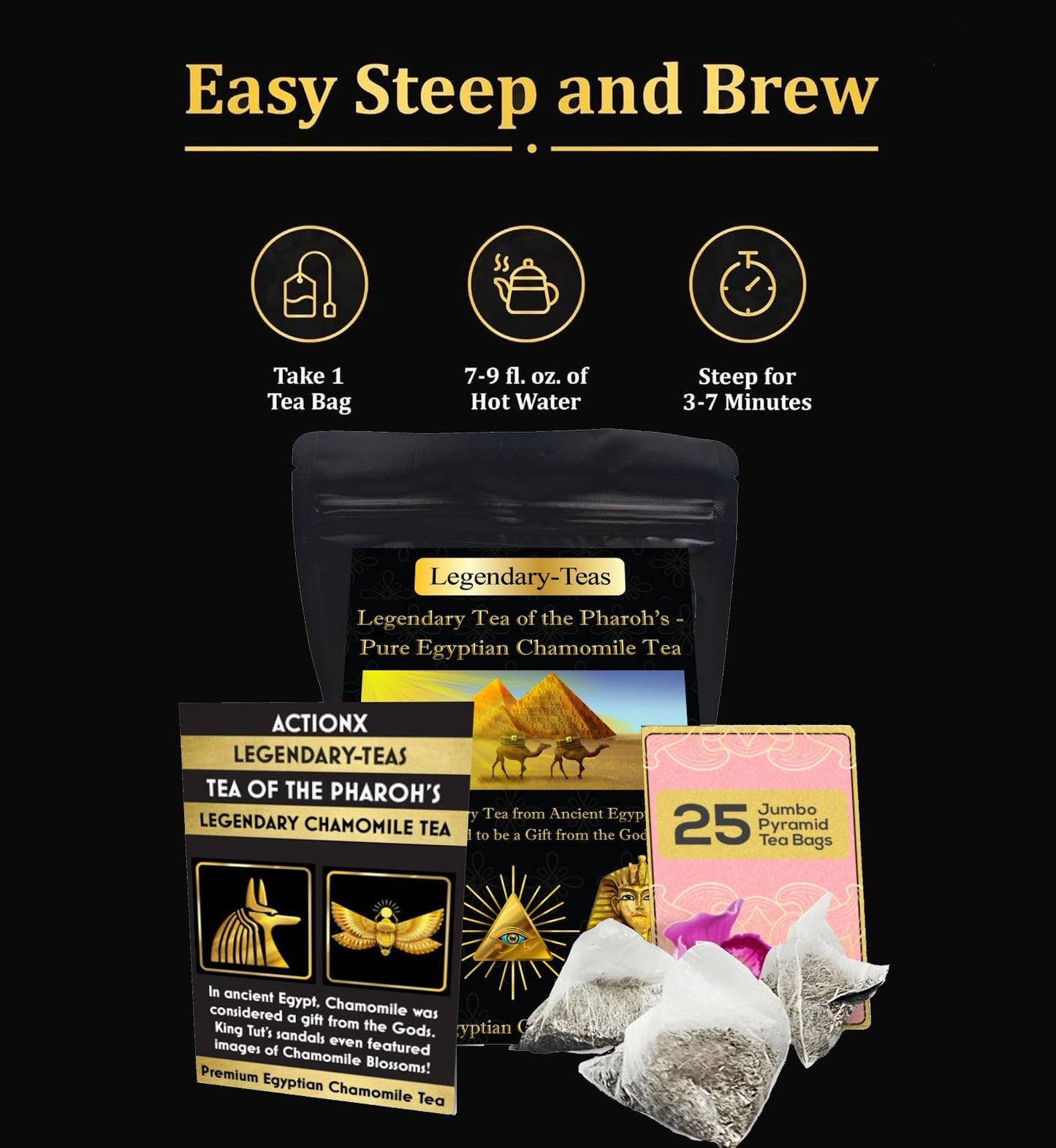 Legendary-Teas Tea Of The Pharaoh'S 25 Pack Pyramid Tea Bags Sealed In Foil Pouches (Egyptian Chamomile Tea, 25 Pack Pouch)