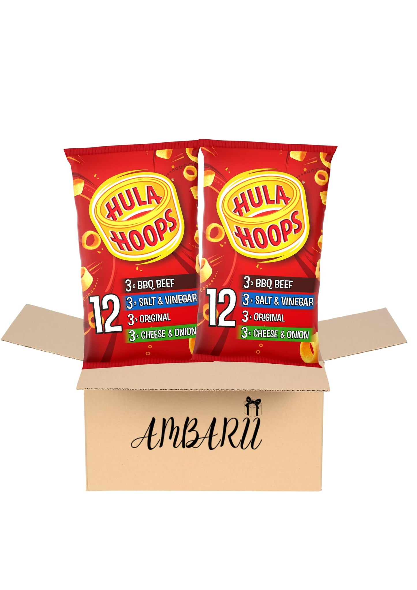 AMBARII Hula Hoops Classic Variety Multipack Crisps 12 Pack x 2, Assorted Crisps Multipack, Classic Variety Pack