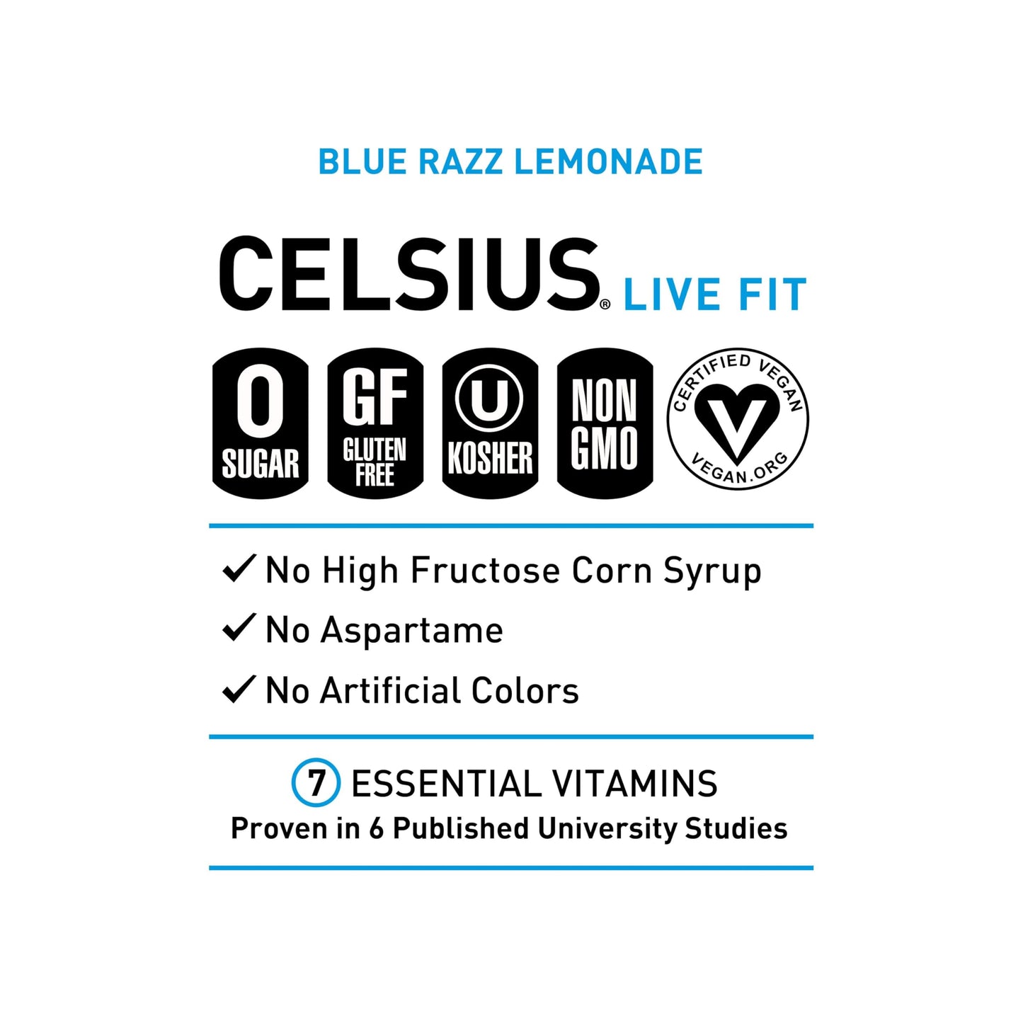 CELSIUS Fizz Free Blue Razz Lemonade, Functional Essential Energy Drink 12 Fl Oz (Pack of 12)