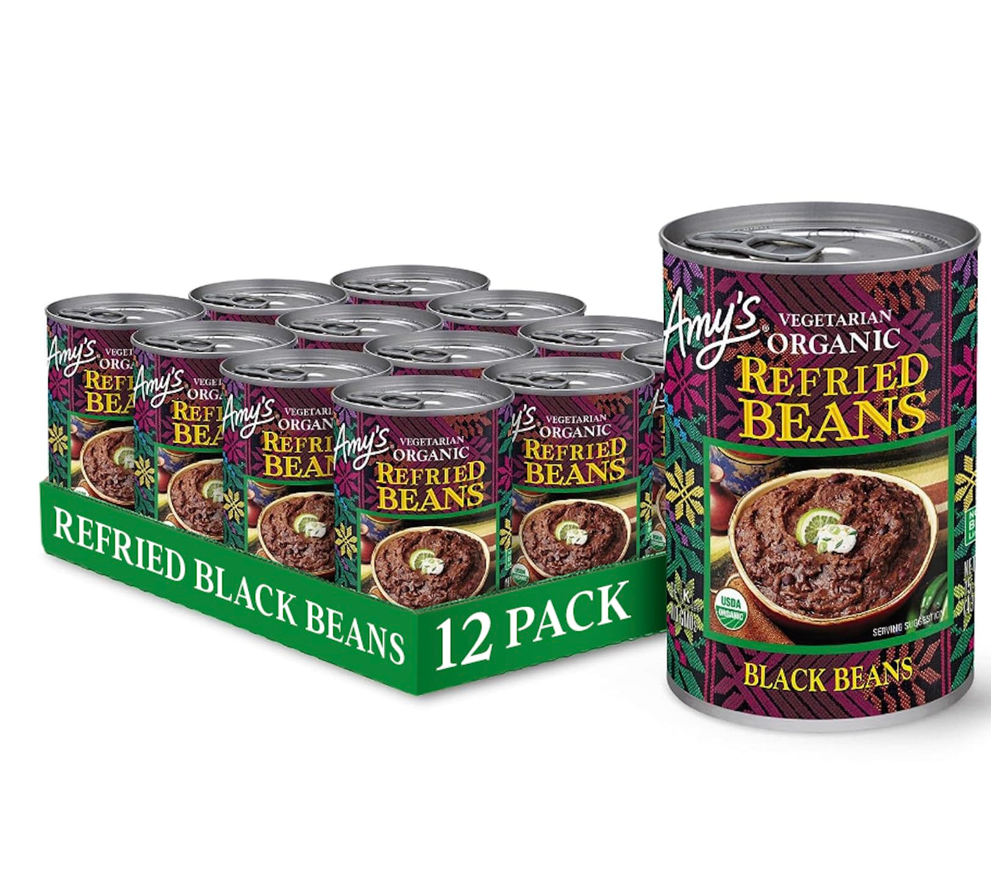 Amy'S Refried Black Beans, Gluten Free, Organic & Vegetarian, Canned, 15.4 Ounce (Pack Of 12)