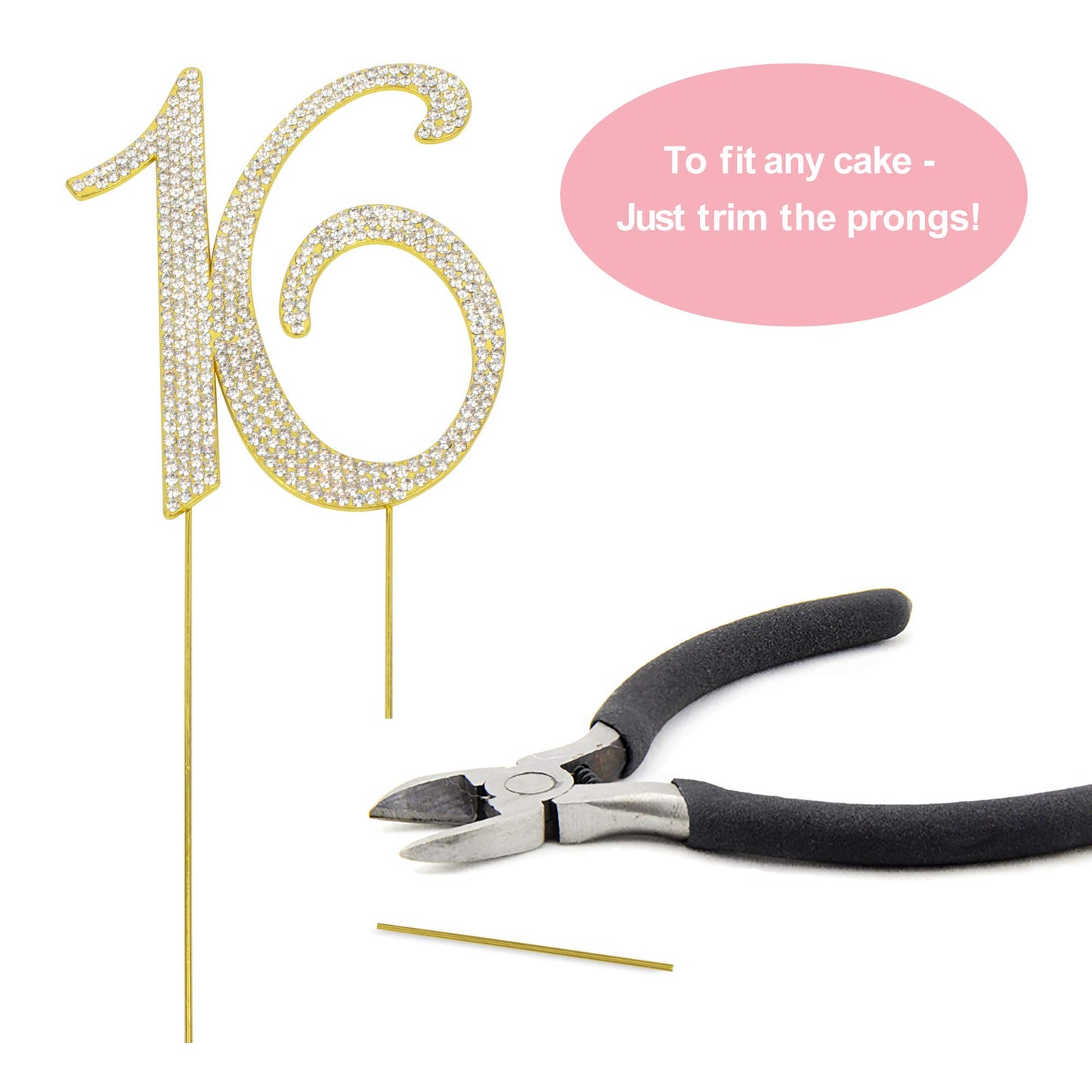 Crystal Creations 16 Cake Topper - Premium Gold Metal with Rhinestones - 1 Count