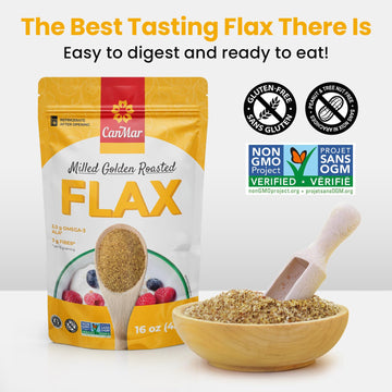 Canmar Golden Roasted Milled Flax Seeds 16 Oz (1 Lb), Non-Gmo, Gluten Free & Vegan, Flaxseed With Omega-3, Fiber, Rich In Ala Fa