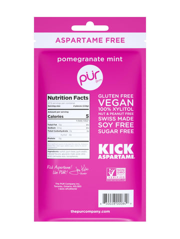 Pur Gum | Aspartame Free Chewing Gum | 100% Xylitol | Natural Pomegranate Mint Flavored Gum, 55 Pieces (Pack Of 1)