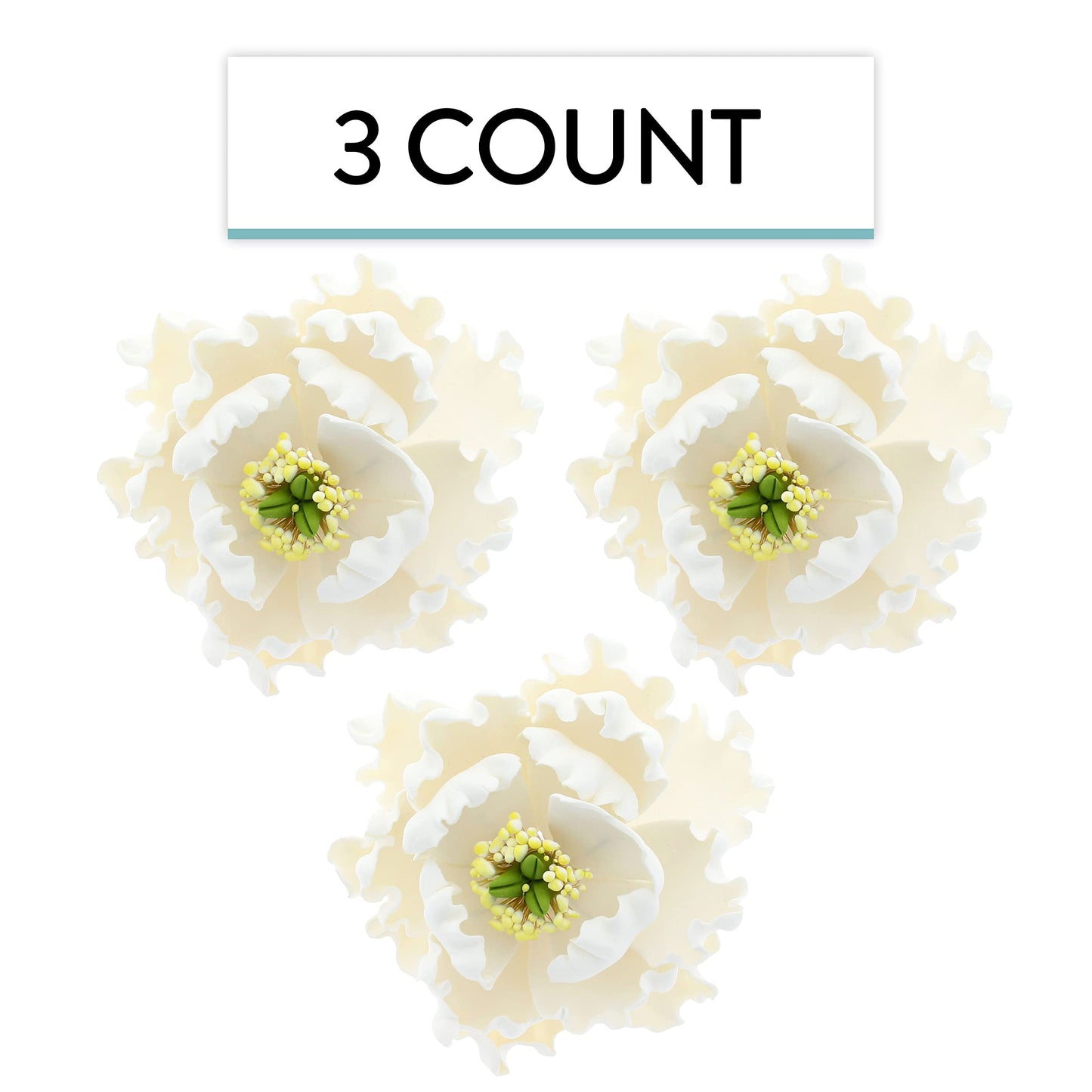 Cake Flowers - Gumpaste Flower For Cakes - White Bloom Peony Decoration For Cakes - Handmade - 3 Count - By Global Sugar Art And