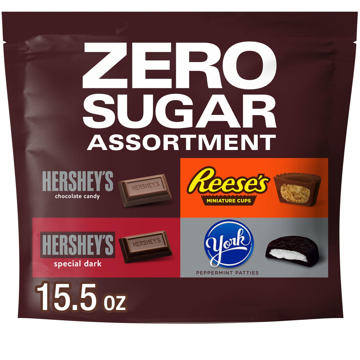 HERSHEYS, REESES and YORK Zero Sugar Assorted Flavored Candy Variety Bag, 15.5 oz