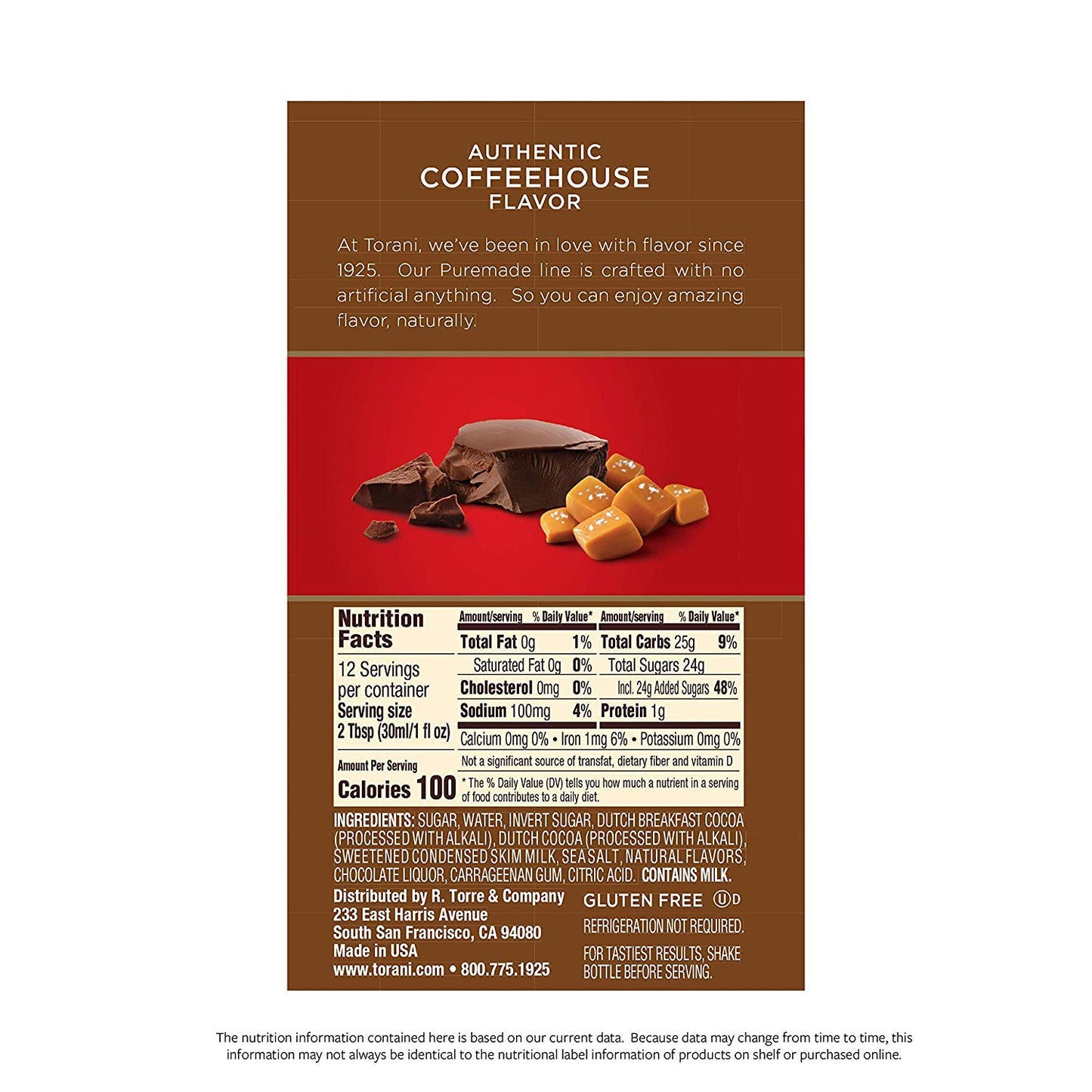 Torani Puremade Sauce, Salted Chocolate Caramel, 16.5 Ounces