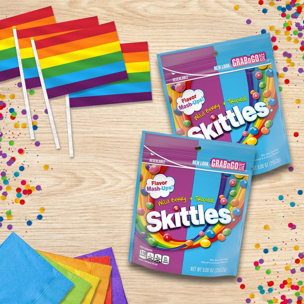 SKITTLES Wild Berry & Tropical Mash Up Chewy Candy Bulk, 9 Oz Resealable Bags, 8 Count Bags, Bulk Box