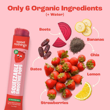 Sweet Nothings, Strawberry, Usda Organic Kids' Squeezable Super Fruit Smoothie Freezie Popsicle Pops, Value Pack Of 24 - Dye-Fre