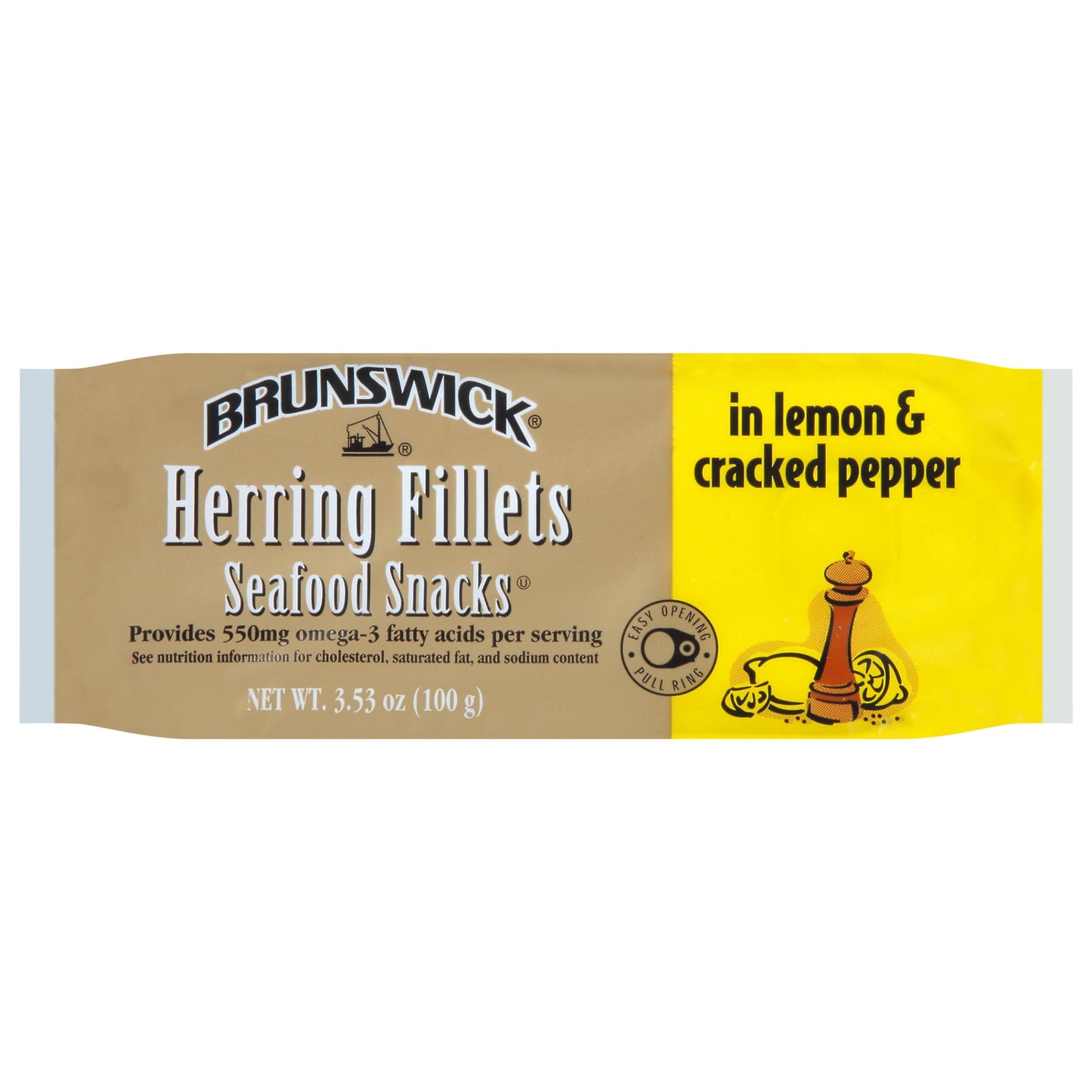 Brunswick Herring Fillets In Lemon & Cracked Pepper, 3.53 Oz Can - 15G Protein Per Serving - Gluten Free, Keto Friendly - Great For Pasta & Seafood Recipes