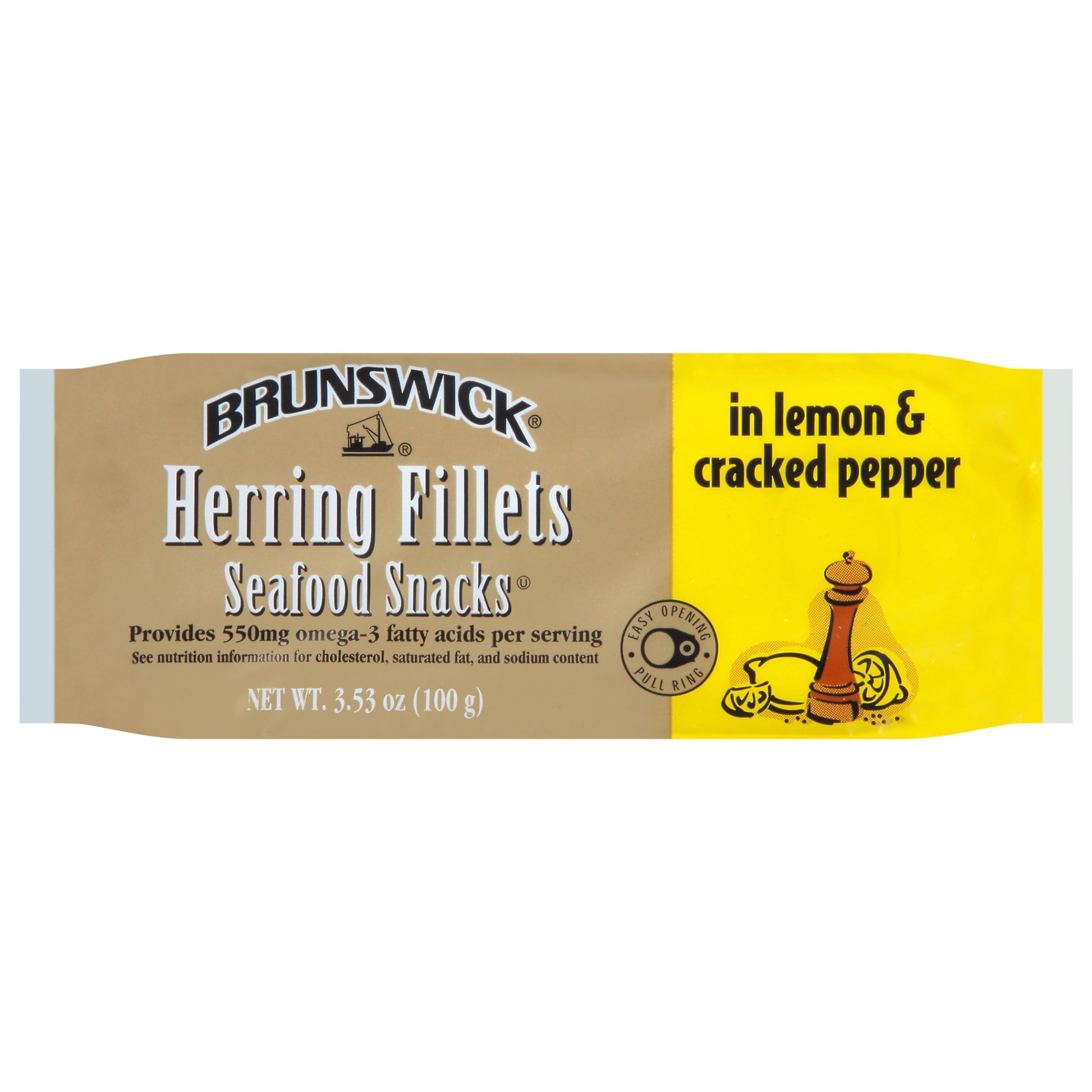 Brunswick Herring Fillets In Lemon & Cracked Pepper, 3.53 Oz Can - 15G Protein Per Serving - Gluten Free, Keto Friendly - Great For Pasta & Seafood Recipes