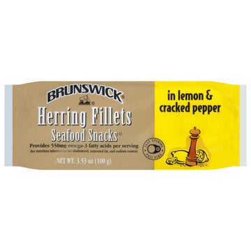Brunswick Herring Fillets In Lemon & Cracked Pepper, 3.53 Oz Can - 15G Protein Per Serving - Gluten Free, Keto Friendly - Great For Pasta & Seafood Recipes