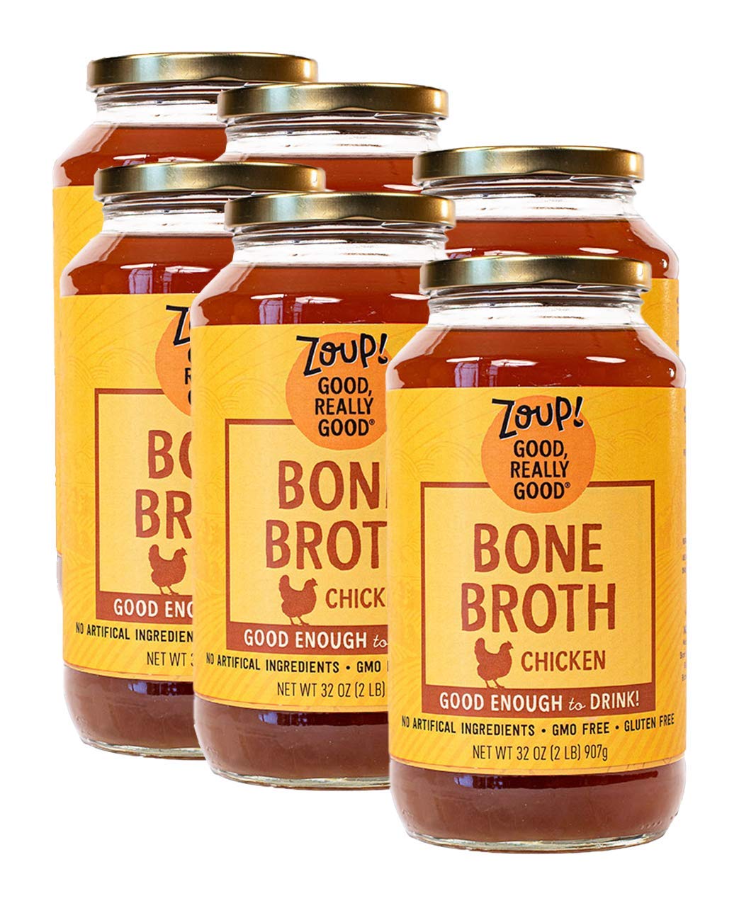 Chicken Bone Broth By Zoup! Keto-Friendly, Gluten Free, Fat Free, Non-Gmo Clear Bone Broth - Great For Stock, Bouillon, Soup Bas
