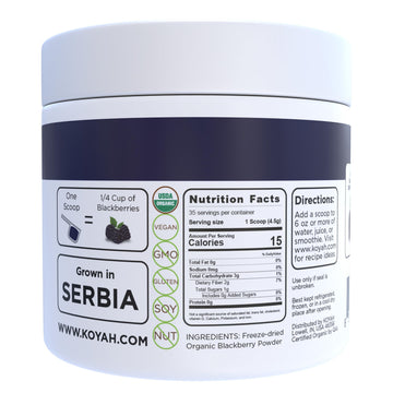 Koyah - Organic Blackberry Powder: 35 Servings (1 Scoop = 1/4 Cup Fresh): Freeze-Dried, Whole-Berry Powder, Raw