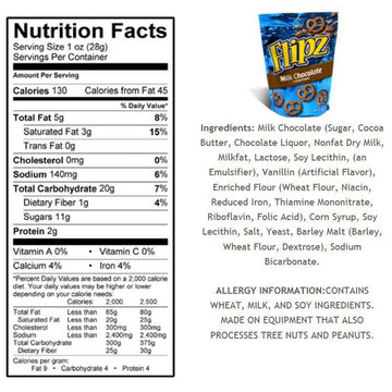Flipz Milk Chocolate Covered Pretzels, 7.5 Ounce Stand Up Pouch -- 8 per case.