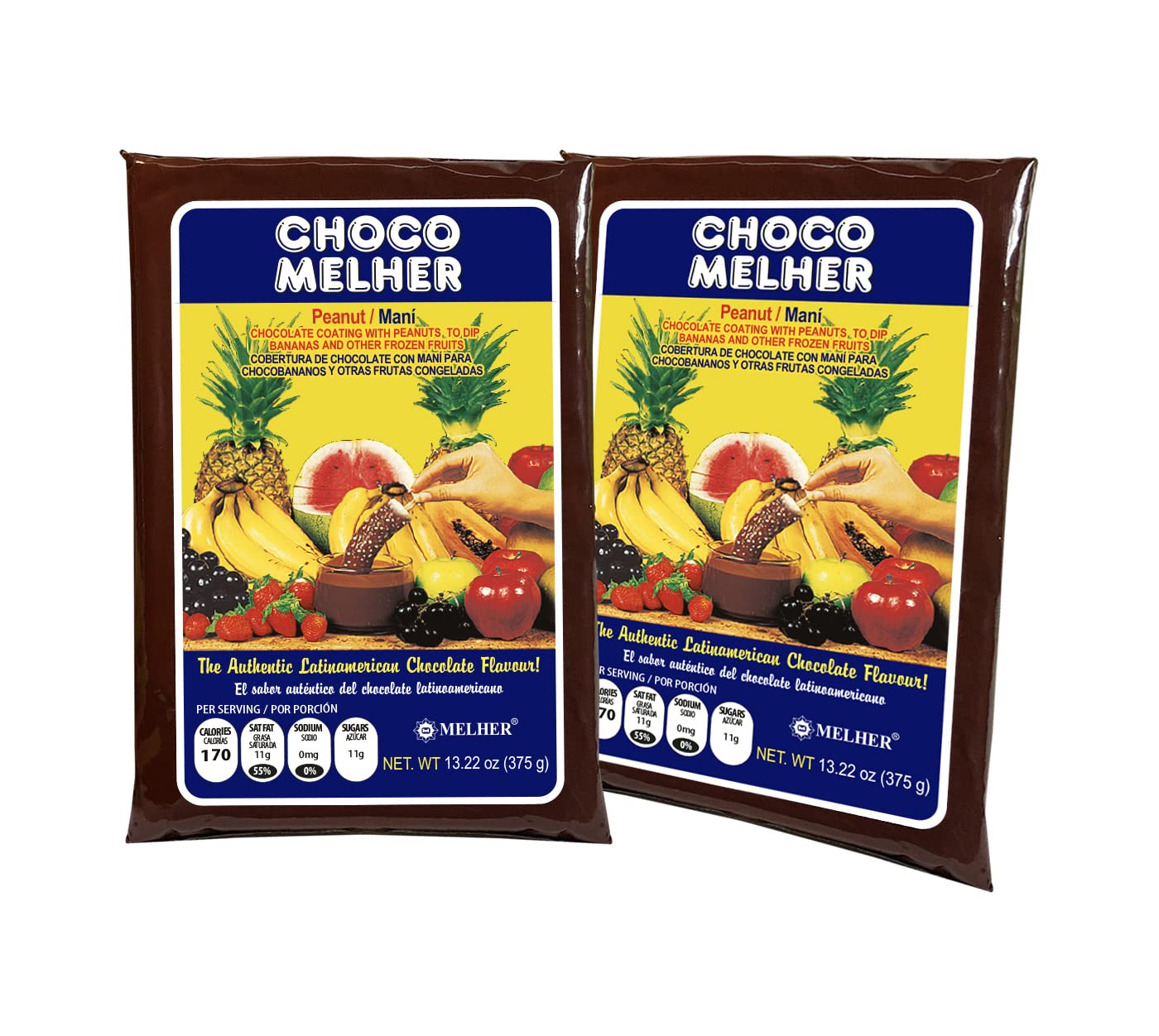 CHOCOMELHER Peanuts - 2 Pack - Milk Chocolate With Peanuts for Chocobananos - Cobertura de Chocolate - Best to Cover Frozen Bana