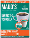 Maud'S Decaf Espresso Dark Roast Coffee Pods, 100 Ct | Decaffeinated Espress-O Yourself | 100% Arabica Dark Roast Coffee | Solar