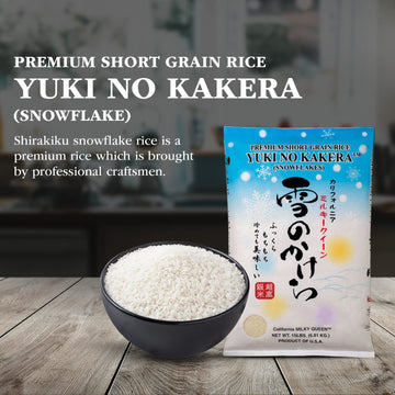 Shirakiku Yuki No Kakera Premium Dried Short Grain Rice | Soft & Fluffy Sweet Sticky Snowflake Sushi Rice | California Milky Que