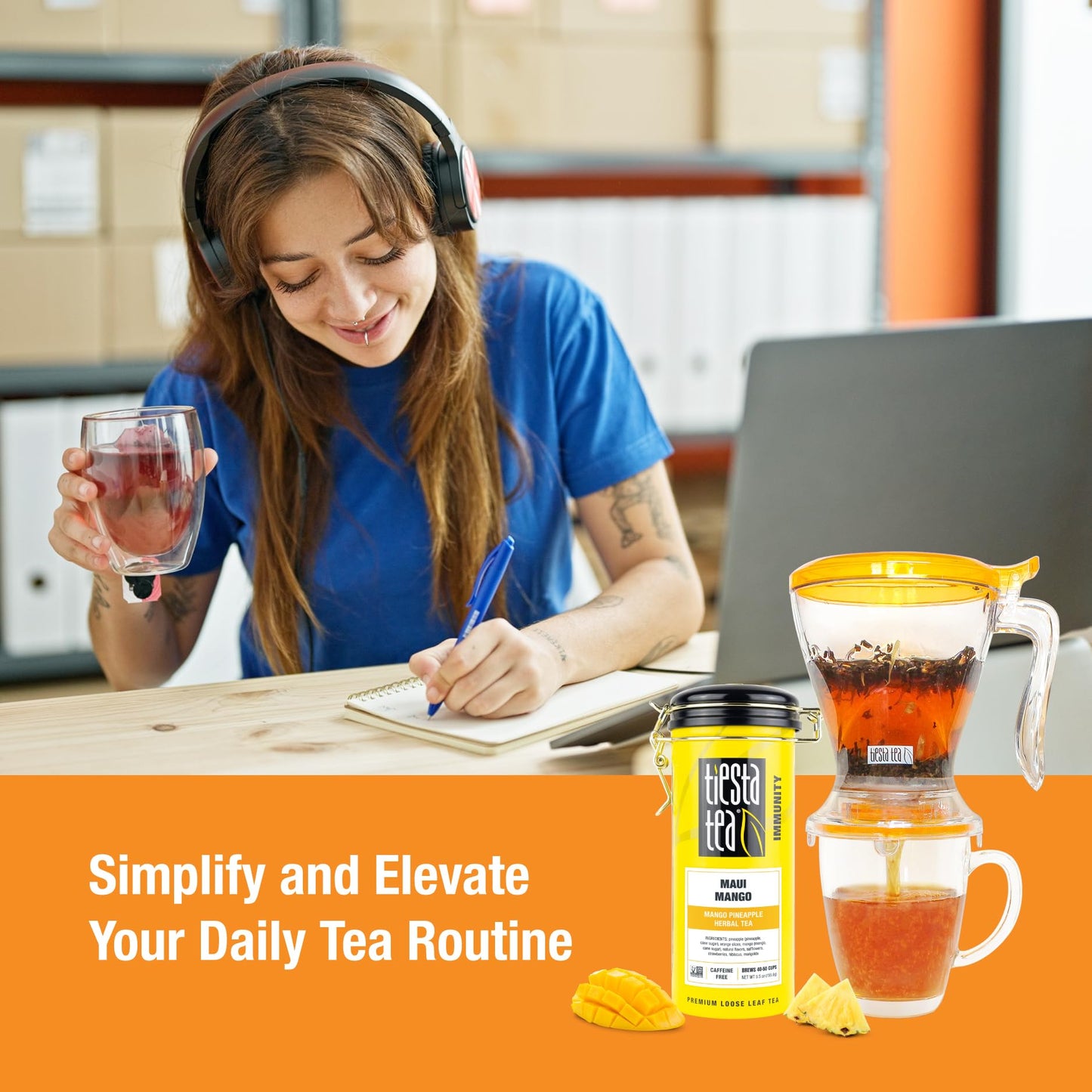 Tiesta Tea - Maui Mango Tin & Infuser Starter Set | Loose Leaf | Premium Herbal Blend | Non-Caffeinated Hot & Iced | 6Oz Refilla