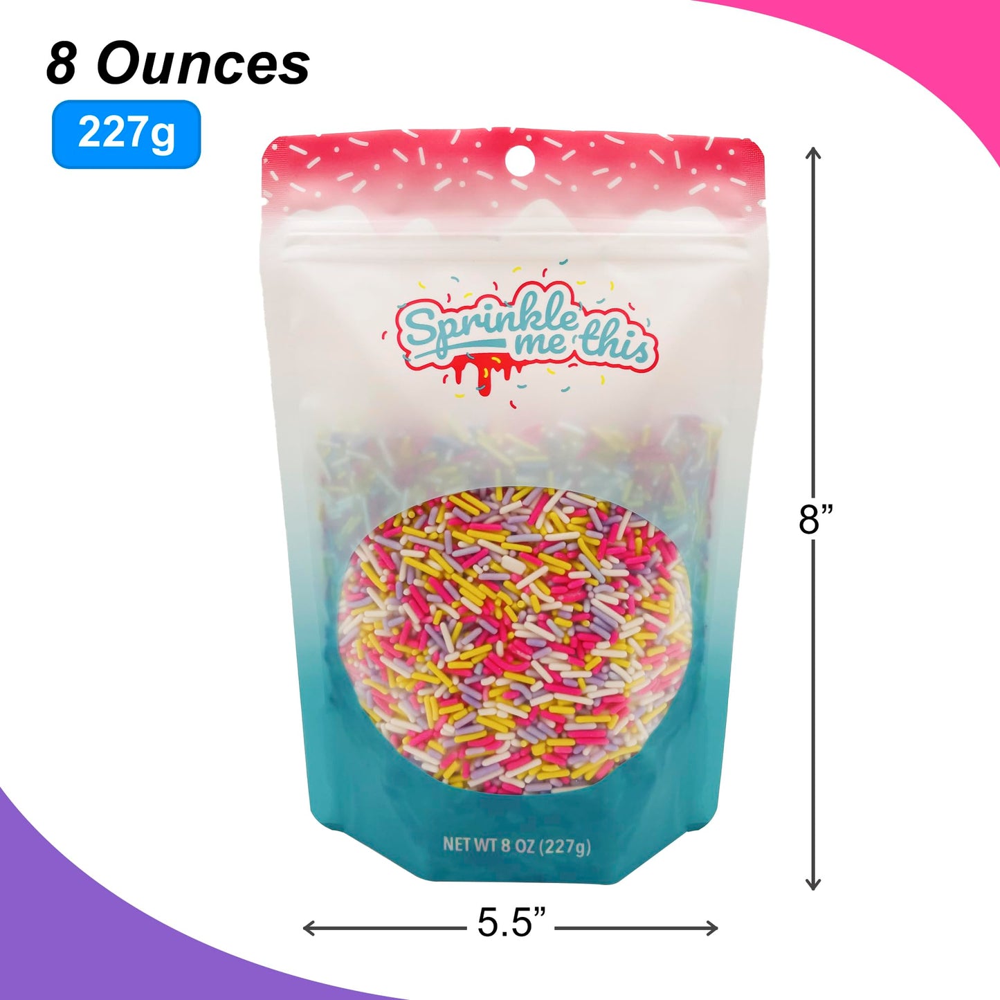 Sprinkle Me This Jimmies in Springtime Mix - 8 oz Resealable Bag - Pastel Pink, Lavender, White, Yellow - Easter Sprinkles for Desserts