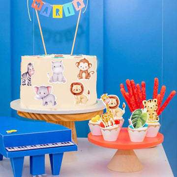 40Pcs Edible Jungle Safari Animal Theme Cupcake Toppers Wafer Paper Jungle Safari Animal Cupcake Toppers Drink Topper Dessert Mu