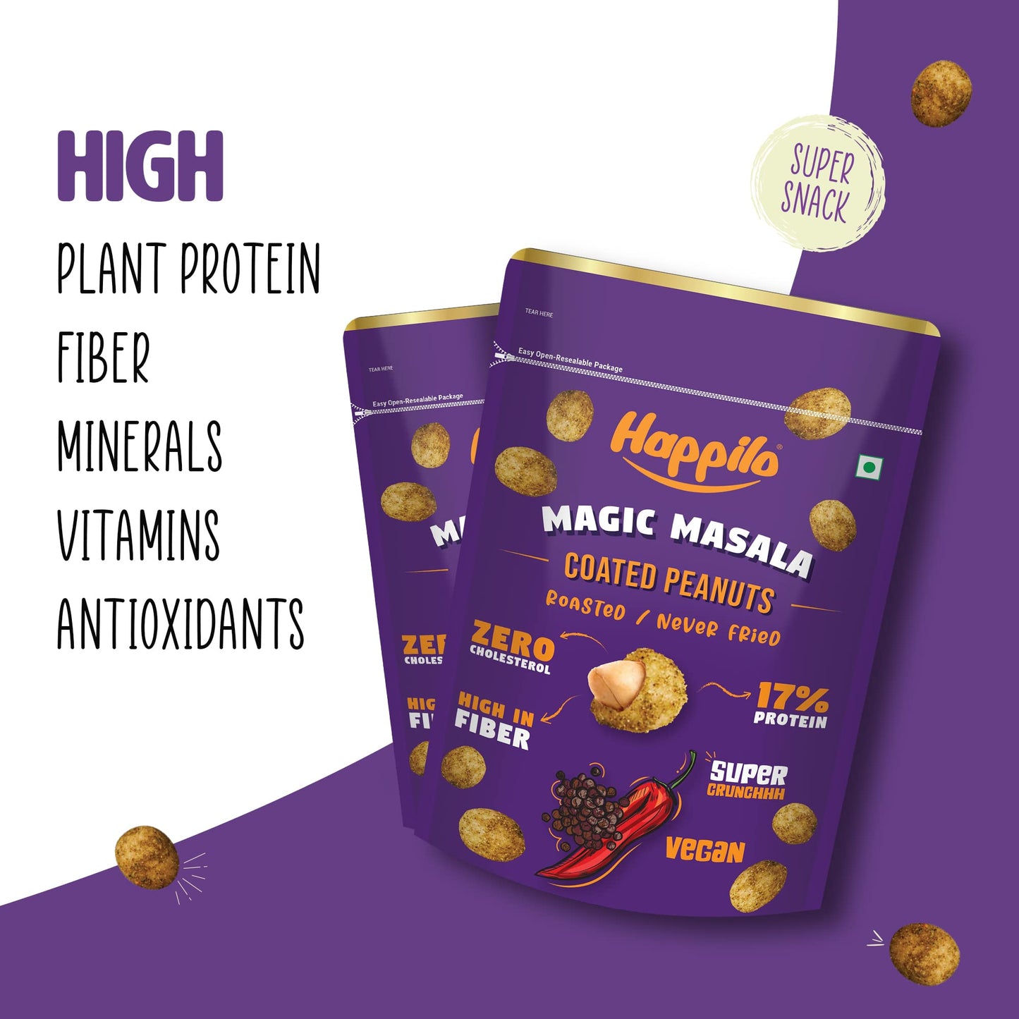 Happilo Premium Super Snack Magic Masala Peanut 150G, Crunchy And Nutty, High In Protein And Dietary Fibre
