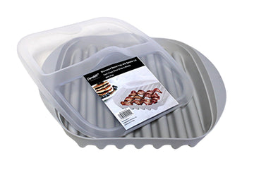 Compact Microwave Bacon, Sausage Meat & Poultry Cooking Tray With Protective Splatter Lid - Bpa-Free, Innovative & Easy-Clean De