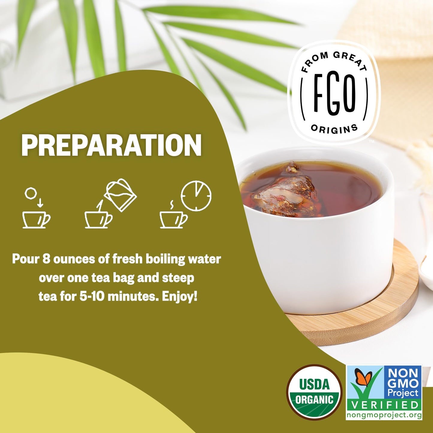 FGO Organic Roasted Dandelion Root Tea Bags, 100 Count, Eco-Conscious Packaging, Herbal Wellness Tea, Natural Detox