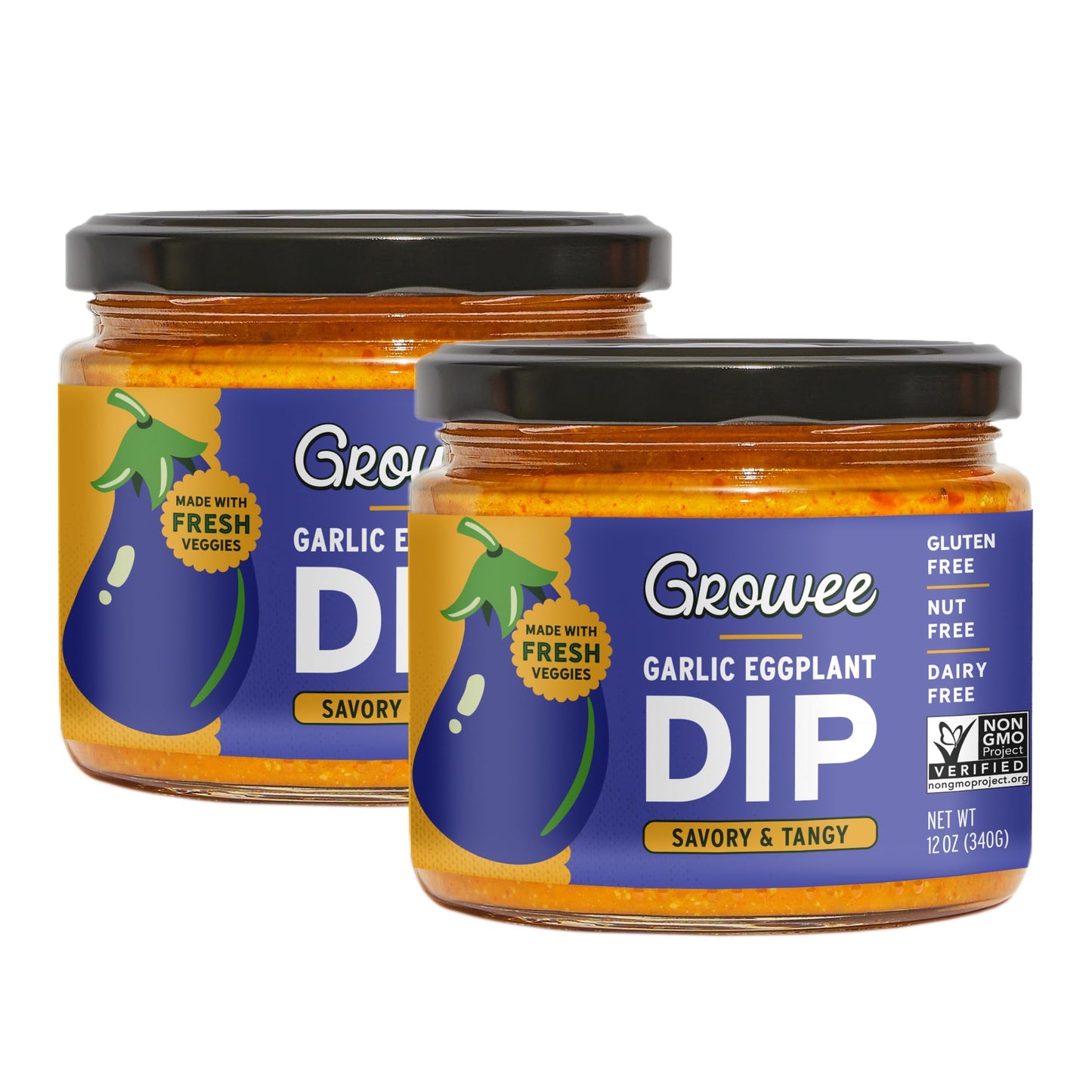 Growee Vegan Garlic Eggplant Dip (2 Pack) | Nut-Free, Gluten-Free & Dairy-Free Spread | Plant-Based Cheese, Mayo, Hummus & Vegan