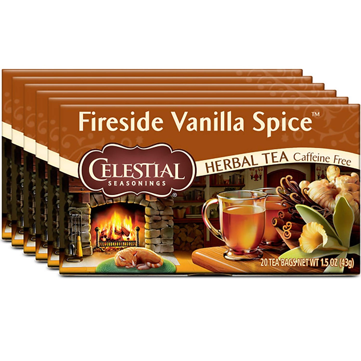 Celestial Seasonings Herbal Tea, Fireside Vanilla Spice, Caffeine Free, 20 Count (Pack of 6)