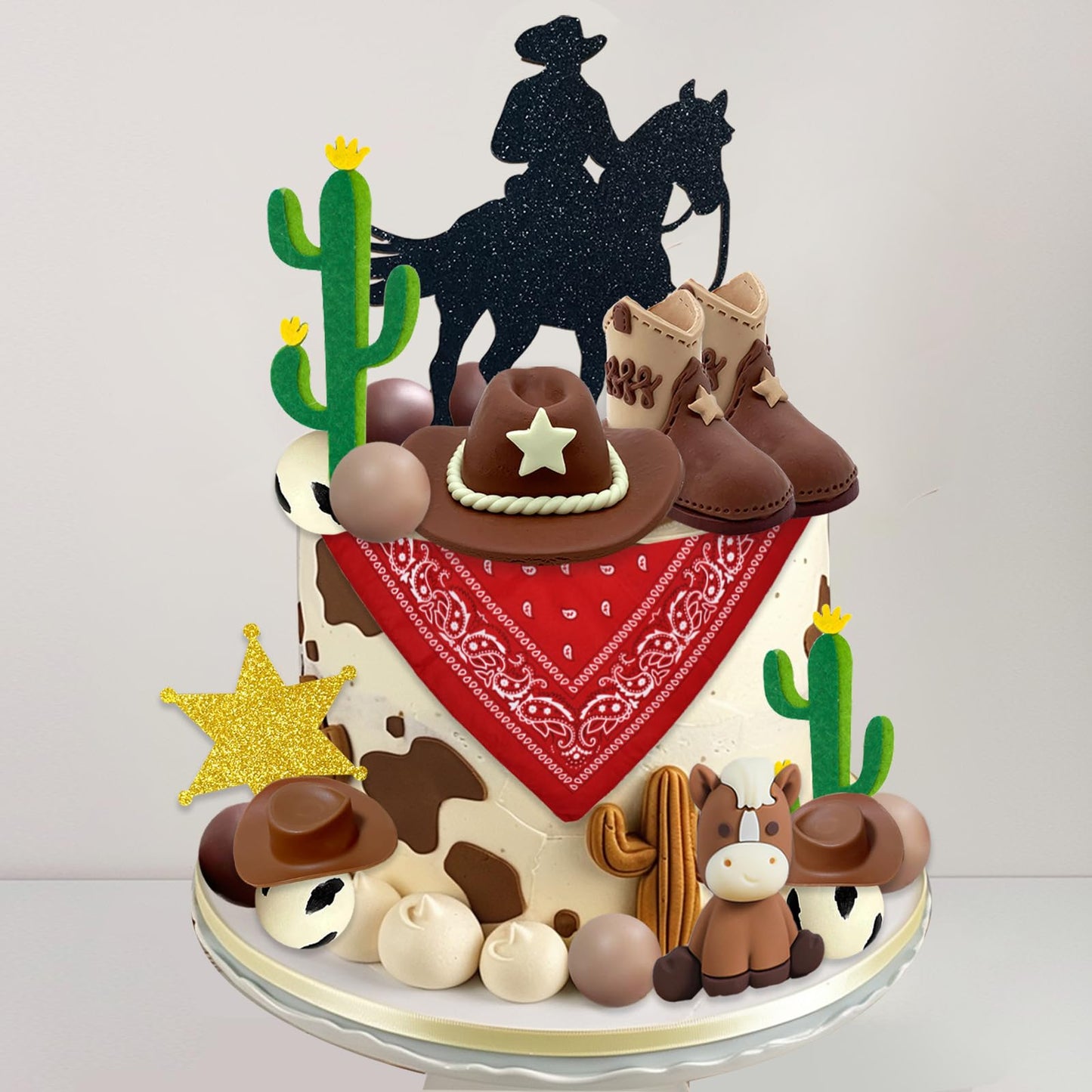 Ufromsky 28Pcs Cowboy Cake Topper Western Cowboy Hat And Boot Cupcake Toppers With Balls And Horseshoe Decorations For Western Theme Birthday Party Baby Shower Supplies