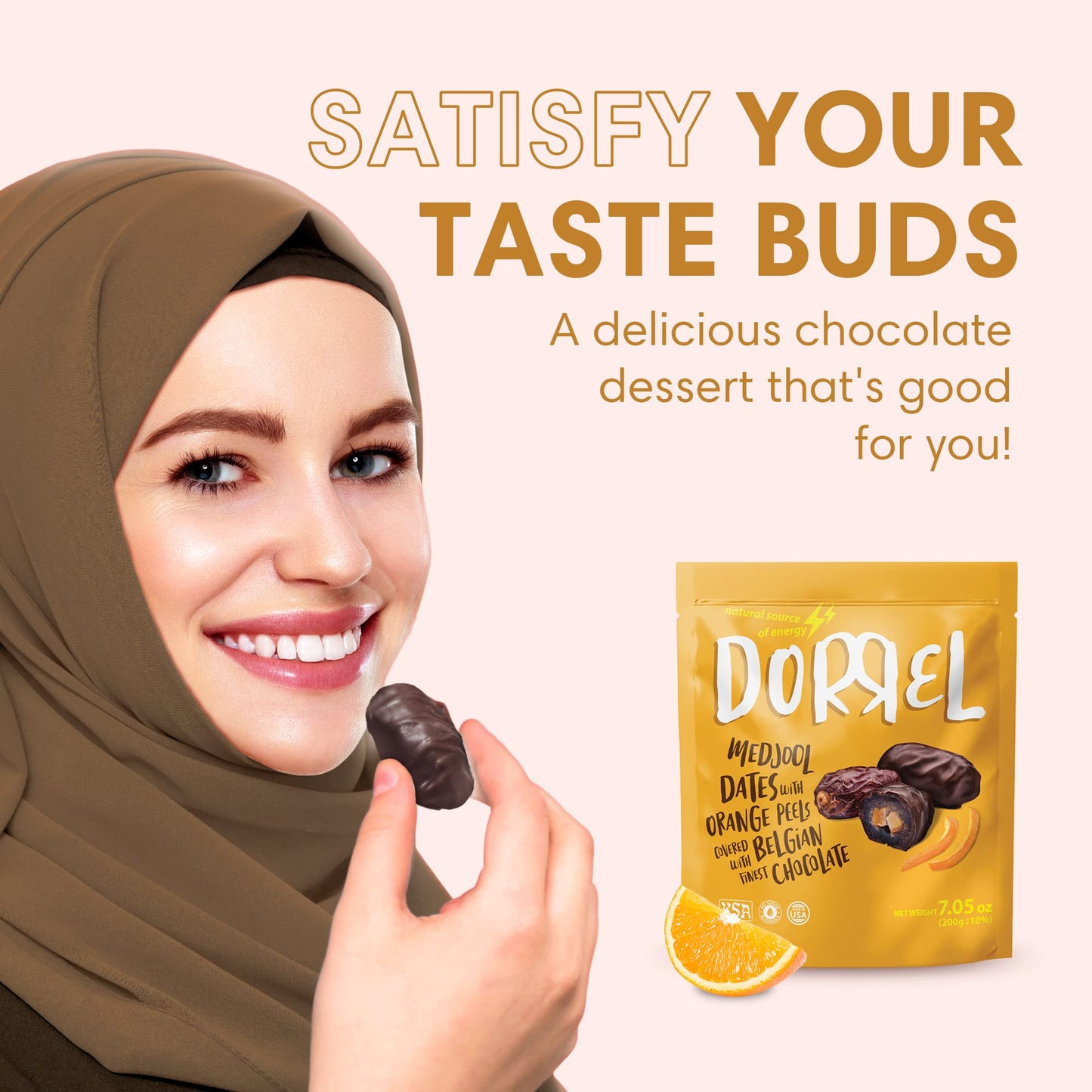 Dorrel Belgian Dark Chocolate Covered Medjool Dates Stuffed With Candied Orange Peel, High-Energy Source, Nutritious And Sweet S