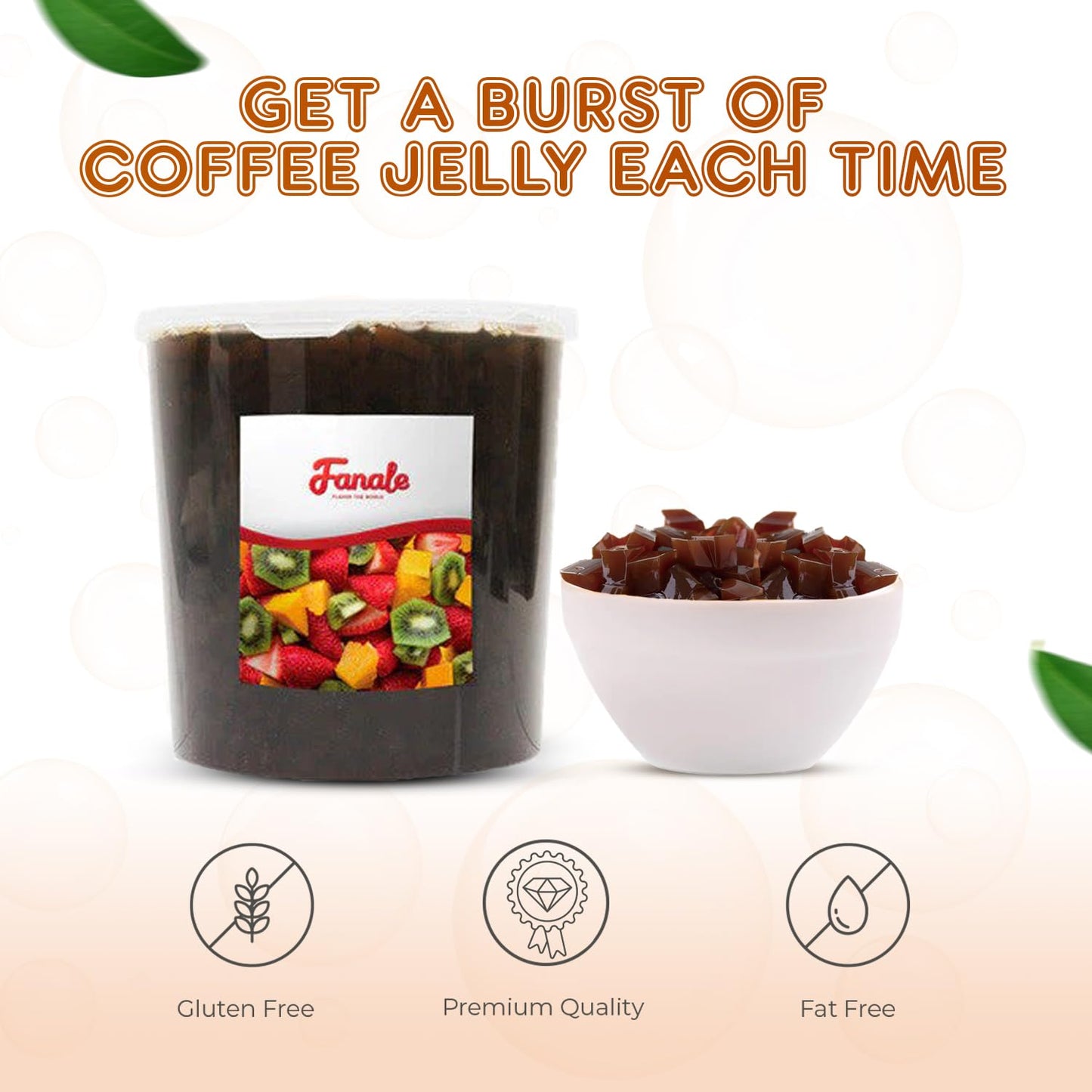 Fanale Coconut Jelly Topping Nata De Coco For Boba Tea | Ice Cream | Yogurt | Smoothie | Milk Tea | Desserts (Coffee, 7.26 Lb) J