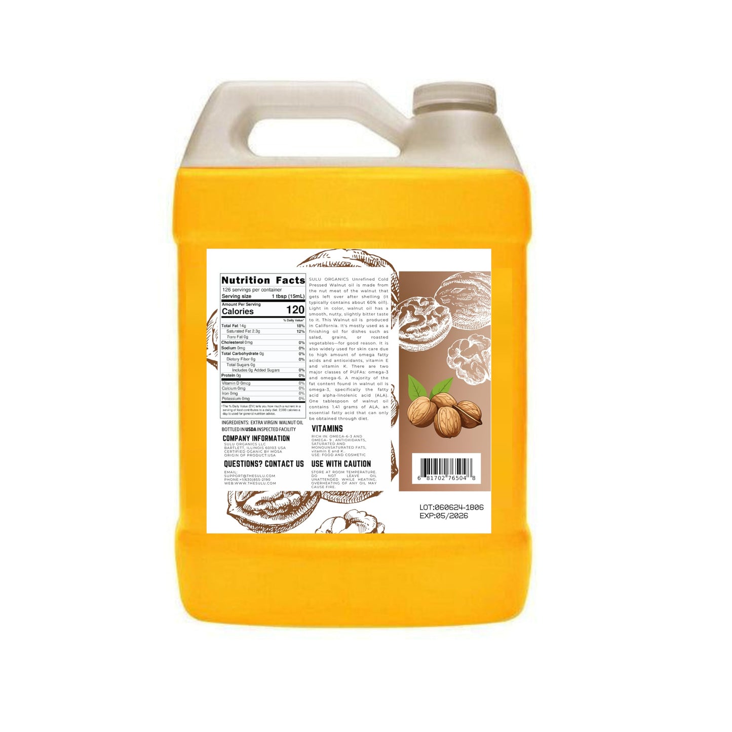 64 FL.OZ-100% Pure Extra Virgin Unrefined Cold Pressed Walnut Oil - DEEP GOLDEN