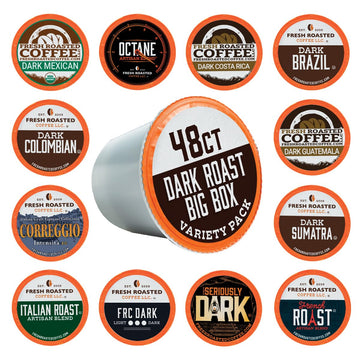 Fresh Roasted Coffee, Dark Roast Big Box Variety Pack, K-Cup Compatible, 48 Count