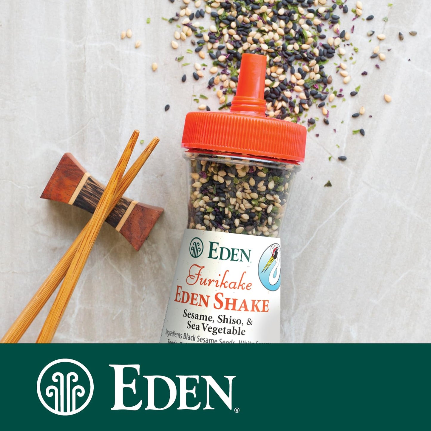 Eden Shake Furikake, Made In Japan, Rice Seasoning, No Sugar, Seaweed, Nori, Pickled Red Shiso Leaf, Black And White Sesame Seeds, Rice Topping, Onigiri, 2.1 Oz